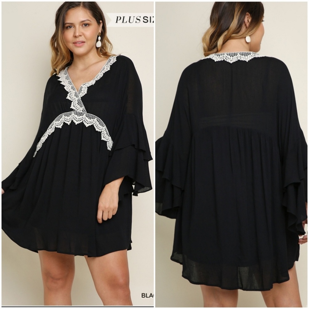 Plus Size black dress with layered bell sleeves
